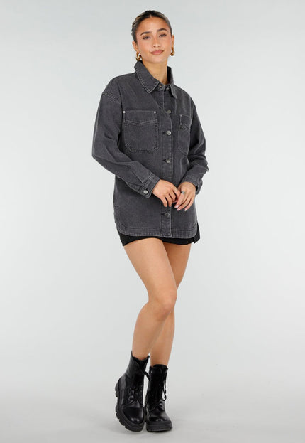 NEW010426 Grijze Denim Blouse met Drukknopen