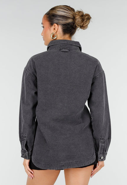 NEW010426 Grijze Denim Blouse met Drukknopen