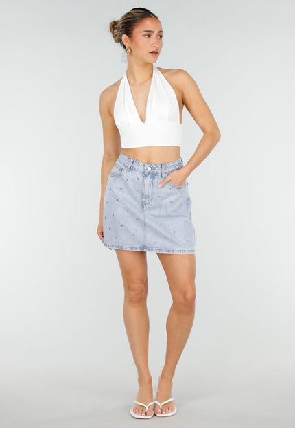 NEW010426 Lichtblauwe Denim Mini Rok met Studs