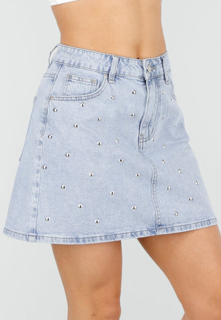 NEW010426 Lichtblauwe Denim Mini Rok met Studs