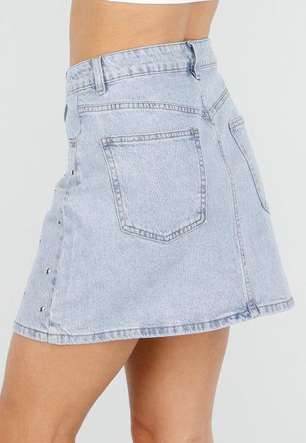 NEW010426 Lichtblauwe Denim Mini Rok met Studs