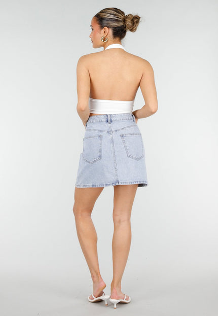 NEW010426 Lichtblauwe Denim Mini Rok met Studs
