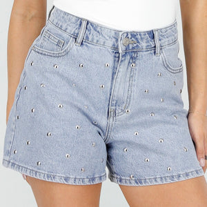 NEW010426 Lichtblauwe Denim Shorts met Studs