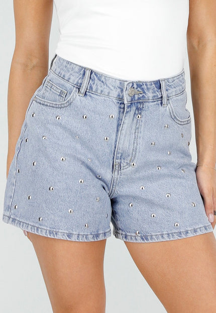 NEW010426 Lichtblauwe Denim Shorts met Studs