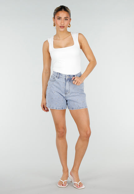 NEW010426 Lichtblauwe Denim Shorts met Studs