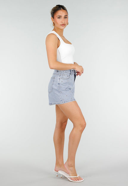 NEW010426 Lichtblauwe Denim Shorts met Studs