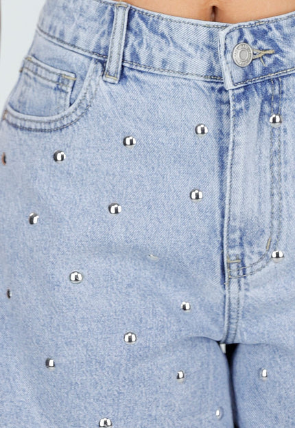 NEW010426 Lichtblauwe Denim Shorts met Studs