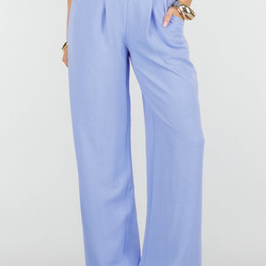 NEW010426 Lichtblauwe Wide Leg Linnenlook Broek