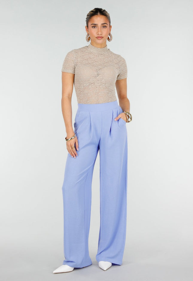 NEW010426 Lichtblauwe Wide Leg Linnenlook Broek