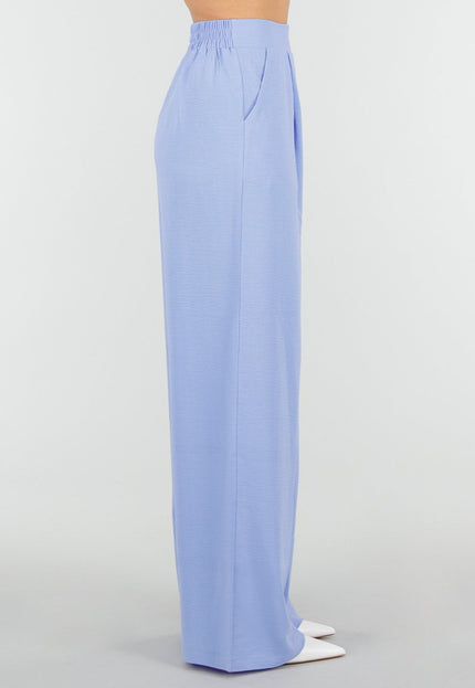 NEW010426 Lichtblauwe Wide Leg Linnenlook Broek