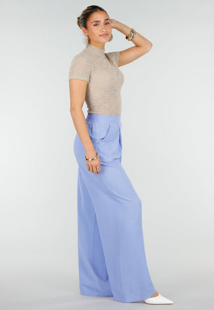 NEW010426 Lichtblauwe Wide Leg Linnenlook Broek