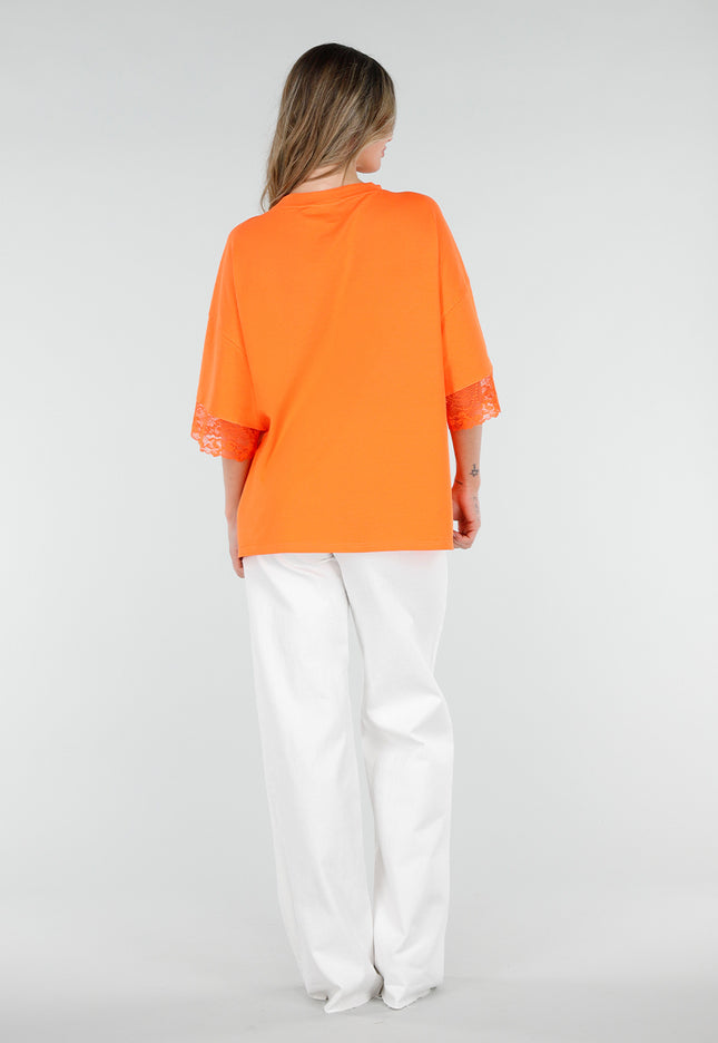 NEW010426 Oranje Oversized T-Shirt met Kant