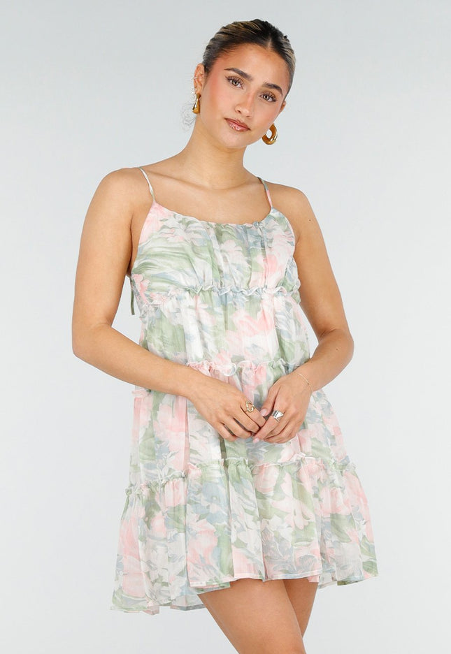 NEW010426 Pastel Bloemenprint Mini Jurkje