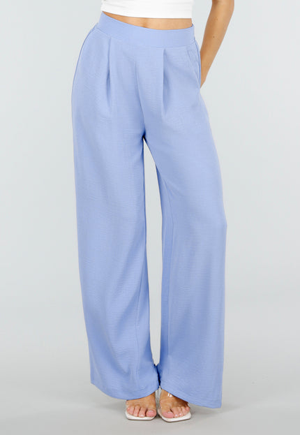 NEW010426 Petite Lichtblauwe Linnenlook Stretch Pantalon