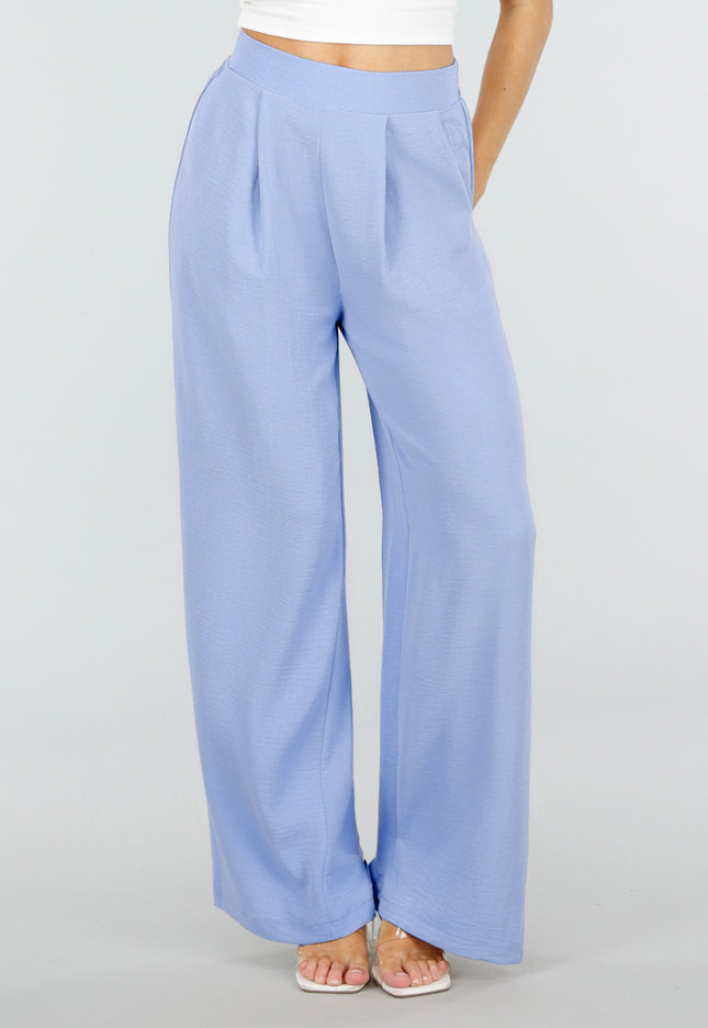 NEW010426 Petite Lichtblauwe Linnenlook Stretch Pantalon