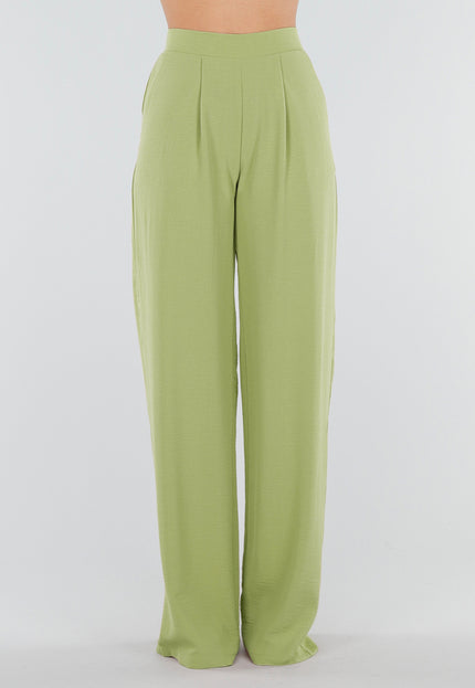 NEW010426 Tall Groene Linnenlook Wide Leg Pantalon
