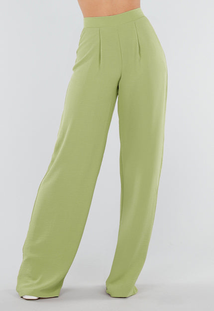 NEW010426 Tall Groene Linnenlook Wide Leg Pantalon