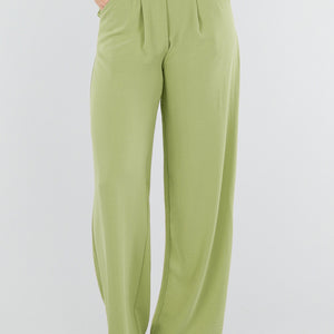NEW010426 Tall Groene Linnenlook Wide Leg Pantalon