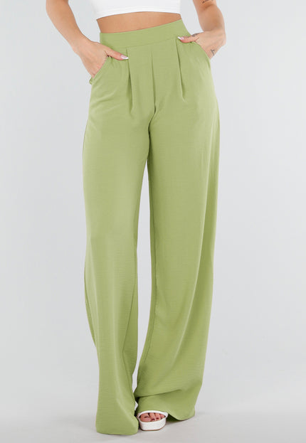 NEW010426 Tall Groene Linnenlook Wide Leg Pantalon