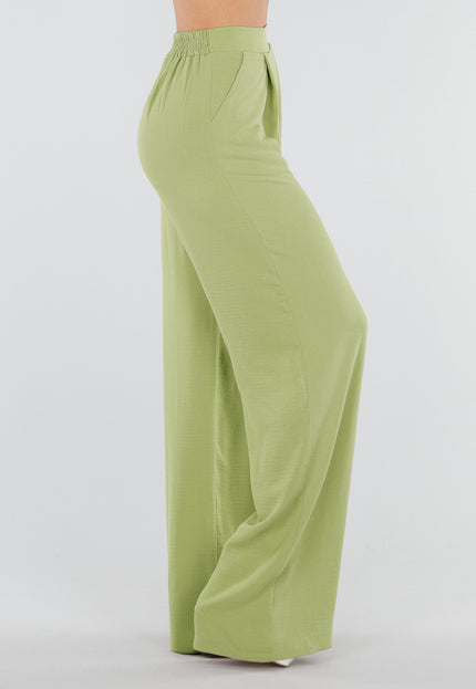 NEW010426 Tall Groene Linnenlook Wide Leg Pantalon