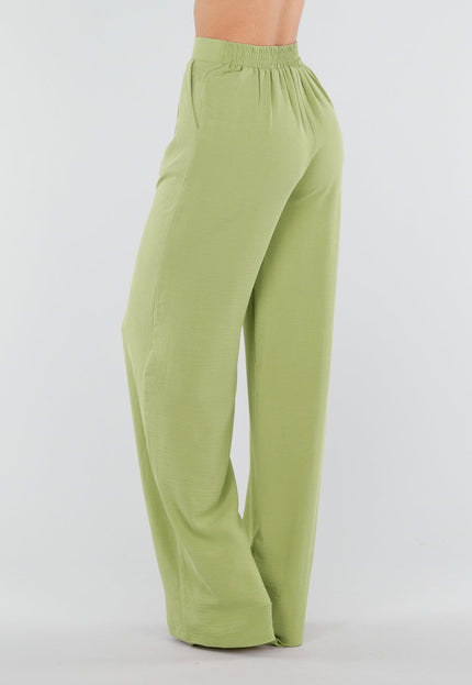NEW010426 Tall Groene Linnenlook Wide Leg Pantalon