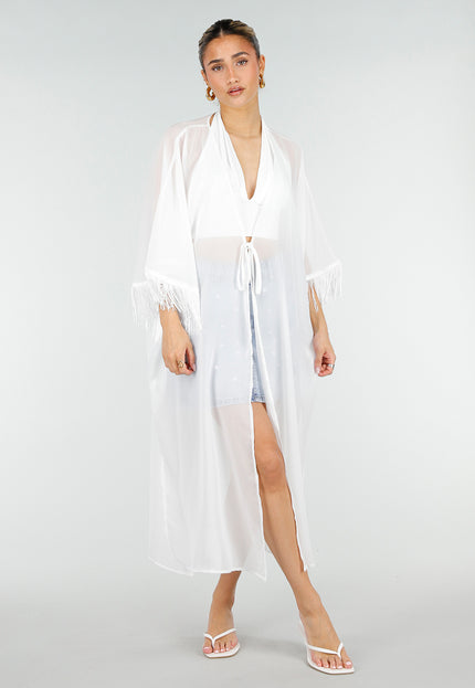 NEW010426 Witte Kimono met Franjes en Strik