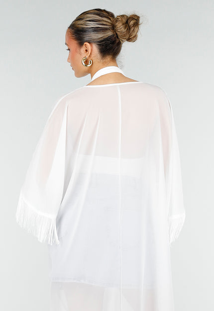 NEW010426 Witte Kimono met Franjes en Strik
