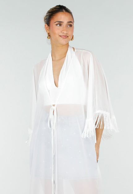 NEW010426 Witte Kimono met Franjes en Strik