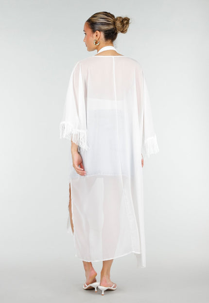 NEW010426 Witte Kimono met Franjes en Strik