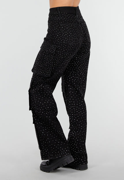 NEW010426 Zwarte Cargo Broek met Strass Details