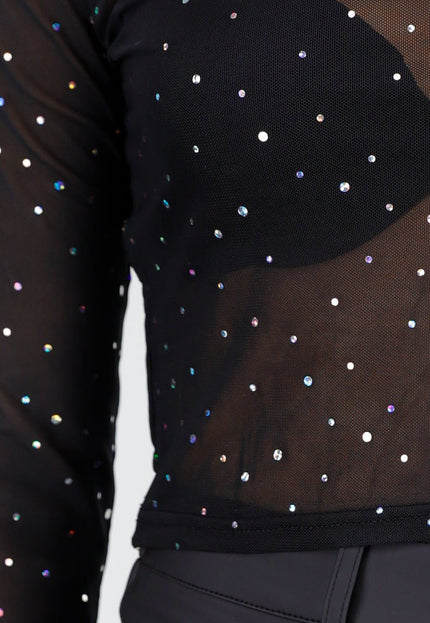 NEW010426 Zwarte Mesh Top met Strass Steentjes