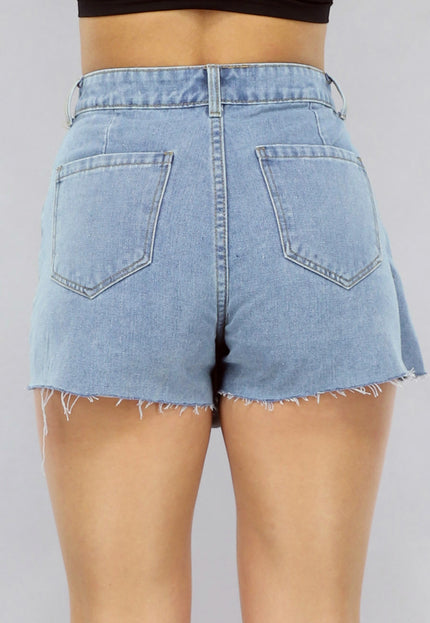 NEW0105 Geplooide Denim Overslag Skort in Lichtblauw