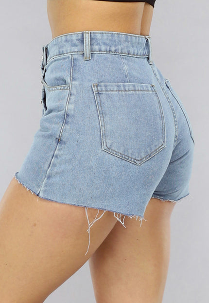 NEW0105 Geplooide Denim Overslag Skort in Lichtblauw