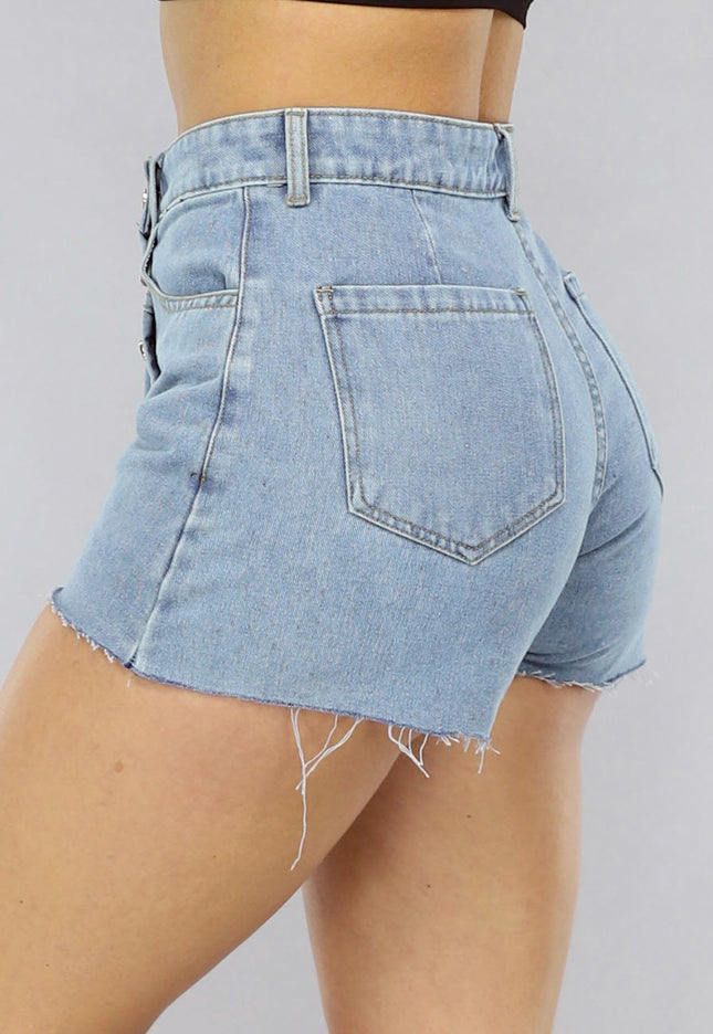 NEW0105 Geplooide Denim Overslag Skort in Lichtblauw
