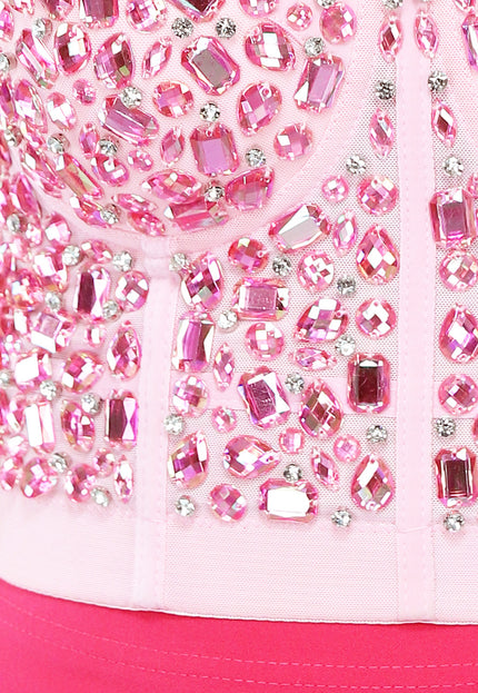 NEW0105 Lichtroze Bustier met Roze Steentjes