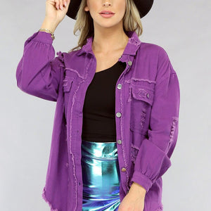 NEW0105 Paarse Denim Blouse met Zakken