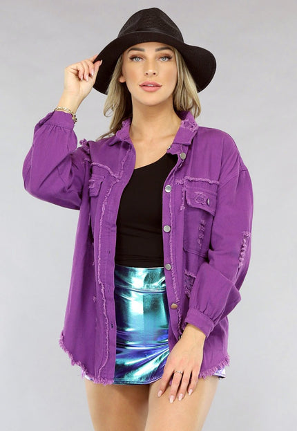 NEW0105 Paarse Denim Blouse met Zakken