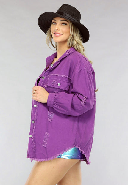 NEW0105 Paarse Denim Blouse met Zakken