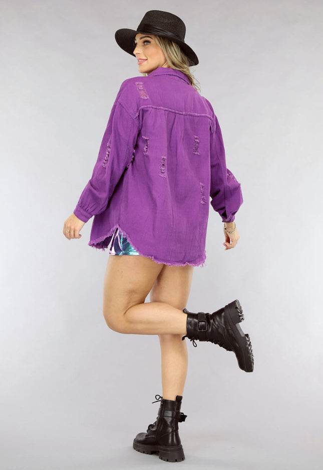NEW0105 Paarse Denim Blouse met Zakken
