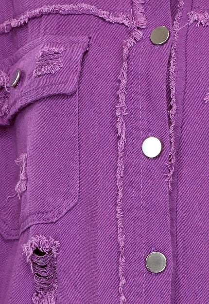 NEW0105 Paarse Denim Blouse met Zakken
