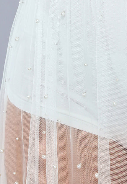 NEW0105 Witte Drie Delige Set met Parel Rok