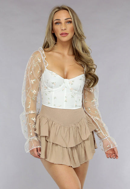 NEW0105 Witte Vintage Top met Bloemetjes