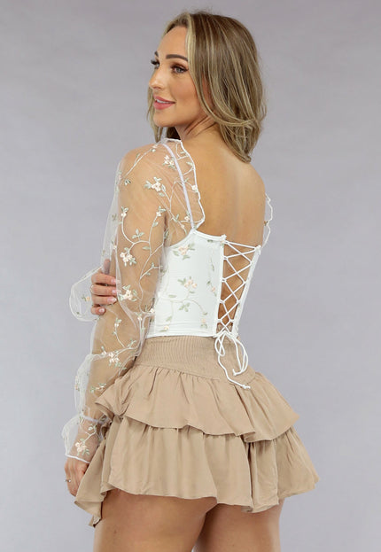 NEW0105 Witte Vintage Top met Bloemetjes