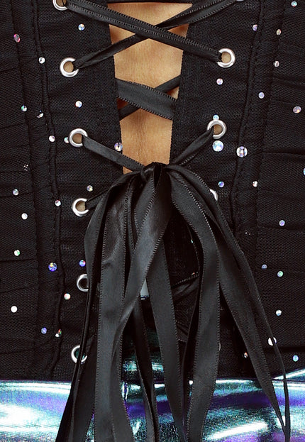 OP=OP.48.NL Zwarte Glitter Korset Top