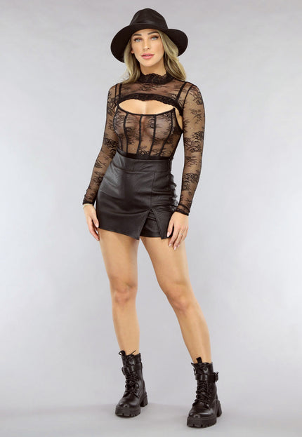 NEW0105 Zwarte Kanten Bodysuit met Bolero