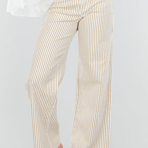 NEW010726 Beige Gestreepte Wide Leg Broek