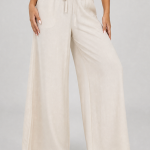 NEW010726 Beige Wide Leg Broek met Smock Taille
