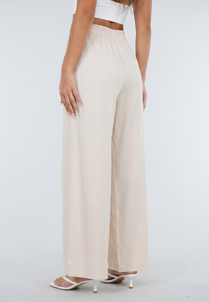 NEW010726 Beige Wide Leg Broek met Smock Taille