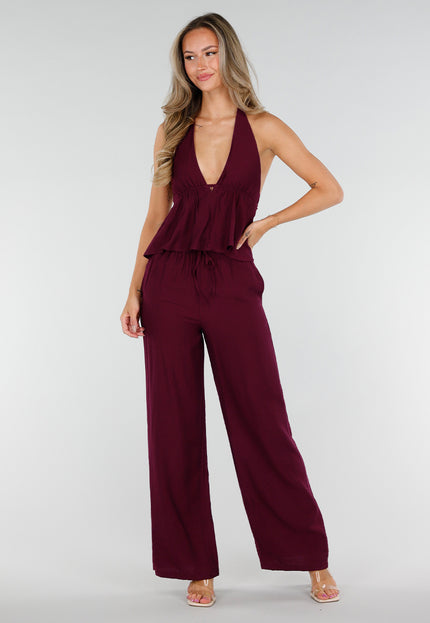 NEW010726 Bordeaux Halter Top en Broek Set