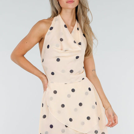 NEW010726 Crème Polkadot Halterjurk met Stippen